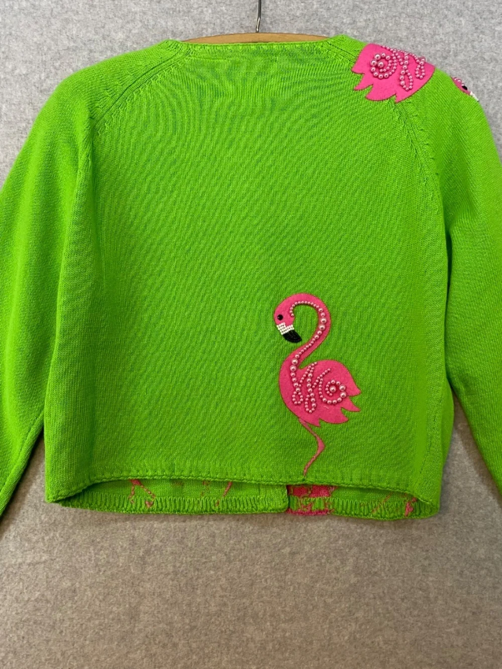 NEW! Vintage Michael Simon Cardigan M • Pink Flamingo • Embellished • 1998 • Art - Picture 8 of 10